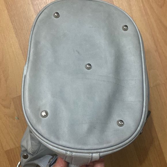 Valentina Teal Leather Bucket Shoulder Bag Double Zipper Made In Italy - Picture 3 of 12